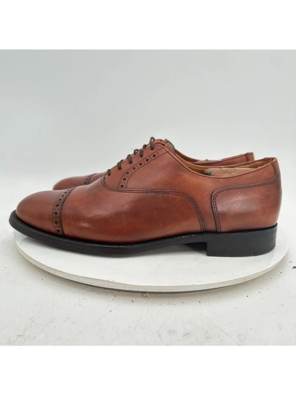 Barker Men Sz 7 US 8 Brown Tan Leather Brogue Cap Toe Lace Up Oxford Dress Shoes